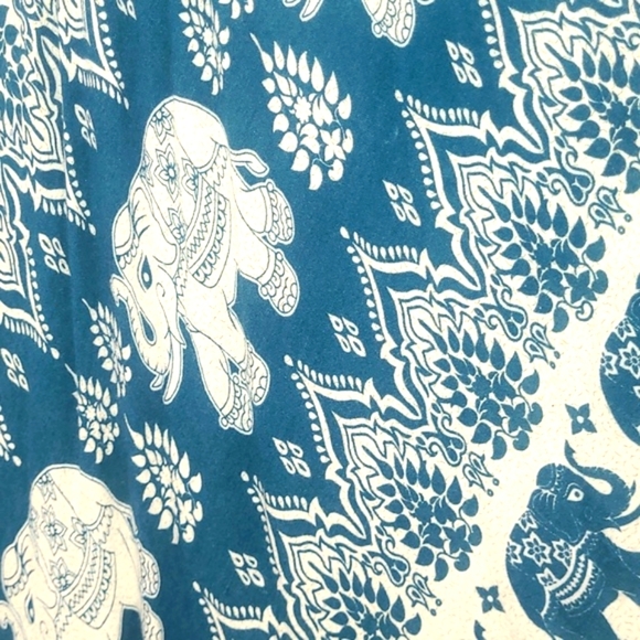 Maxi Sundress Turquoise Elephant Print Boho Forest Fairy Scoop Neck Lightweight - Picture 8 of 9